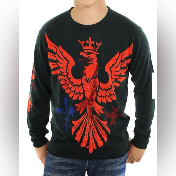 RAW7 Men's "Royal Eagle" 100% Acrylic Long Sleeve Sweater Charcoal Size Small - Picture 1 of 15